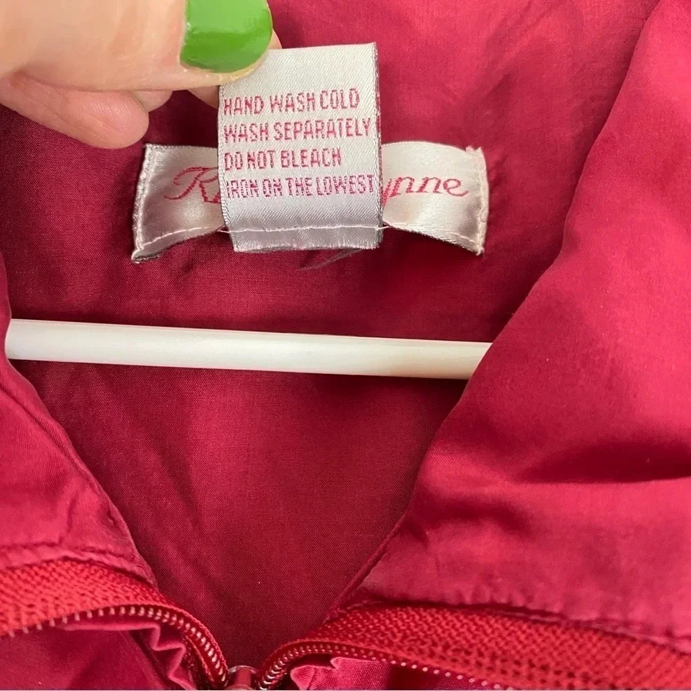 Vintage 80s 90s Silk Windbreaker Sweat Suit Jacket Pants Large Red Quilted - Picture 12 of 16